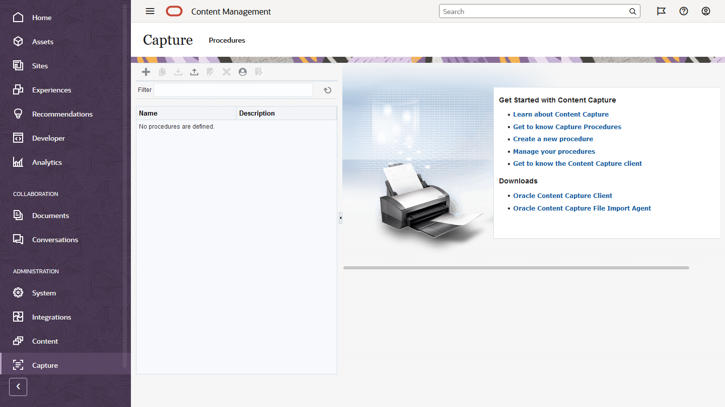 Interface de Captura de Administração descrita no texto