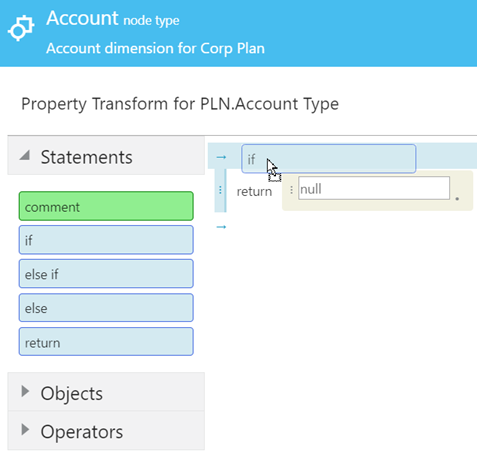 construtor de expressões com instrução IF arrastada até o editor