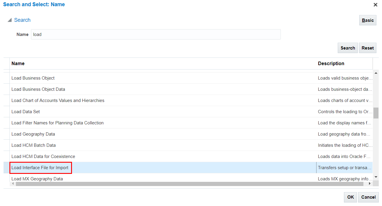 captura de tela mostra opção Carregar Arquivo de Interface para Importação selecionada