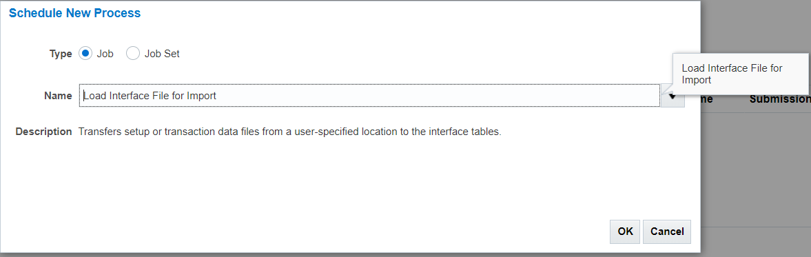 captura de tela mostra job Carregar Arquivo de Interface para Importação pronto para ser programado