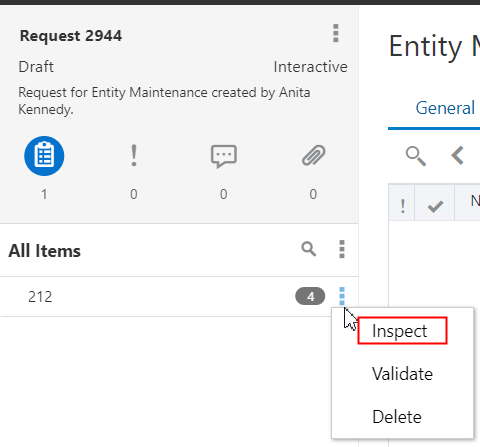 menu inspecionar do item de solicitação