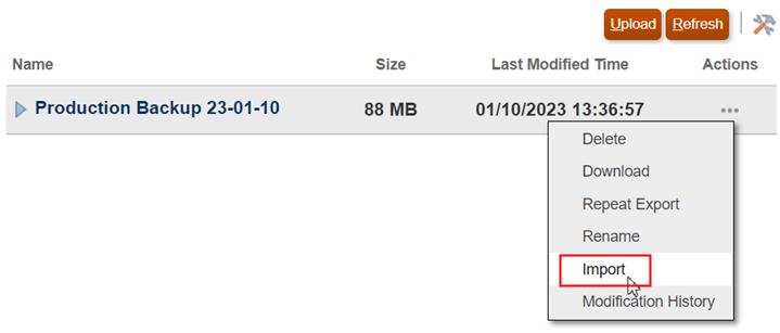 Importar backup
