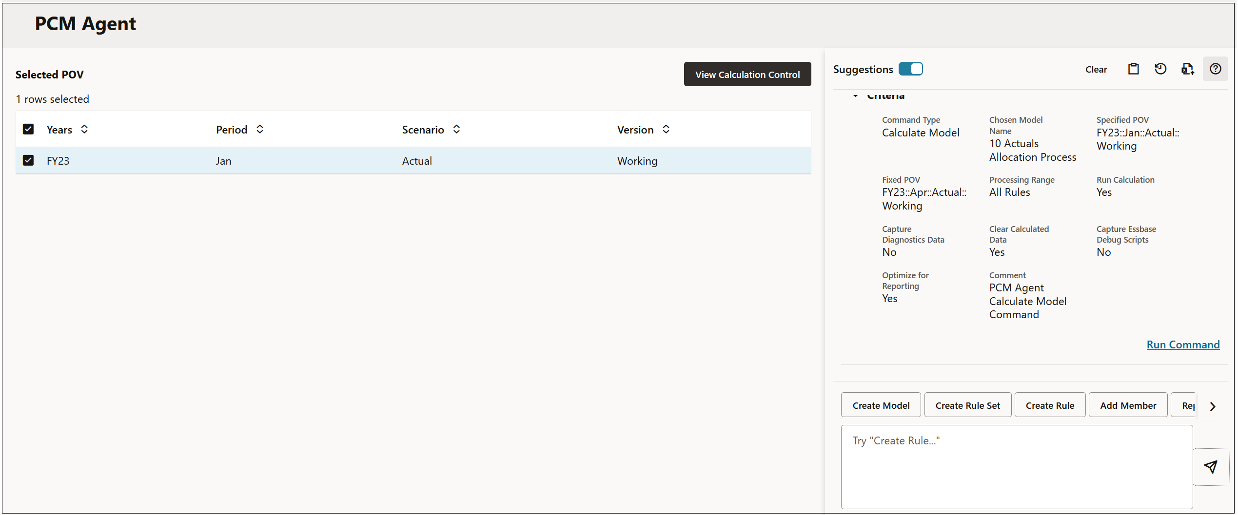 P&aacute;gina Agente do PCM mostrando a solicita&ccedil;&atilde;o do usu&aacute;rio para executar um c&aacute;lculo