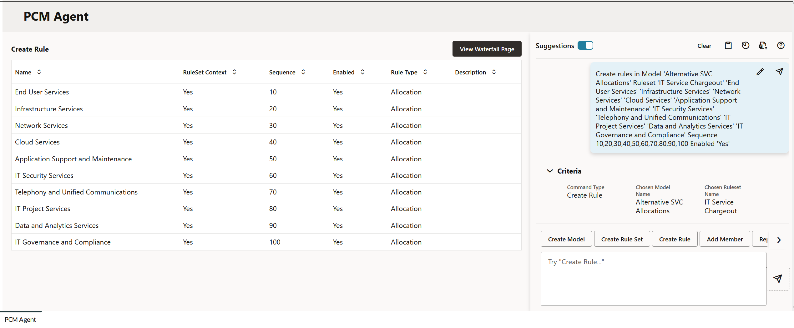P&aacute;gina Agente do PCM mostrando a solicita&ccedil;&atilde;o do usu&aacute;rio para adicionar regras