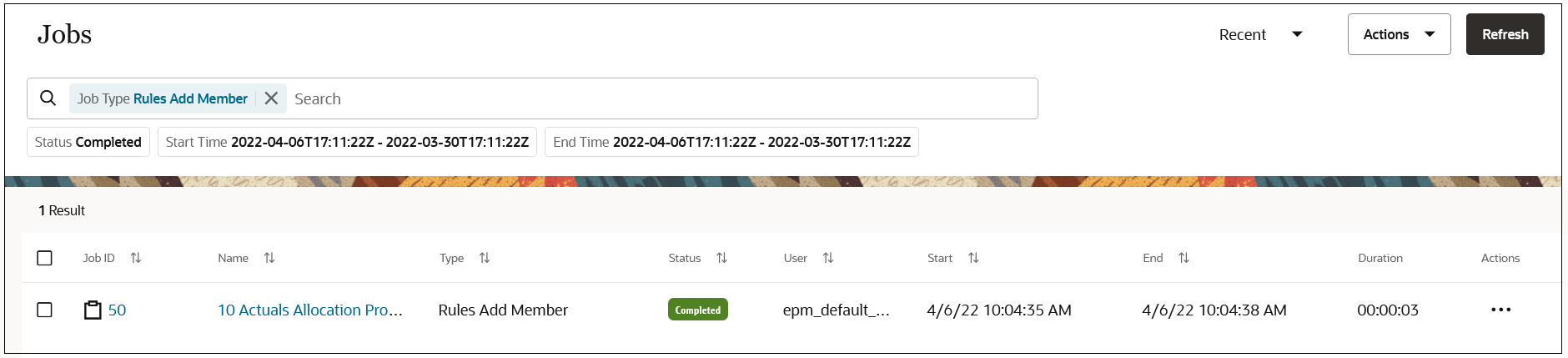 Console de Jobs com um job Regras Adicionar Membro exibido