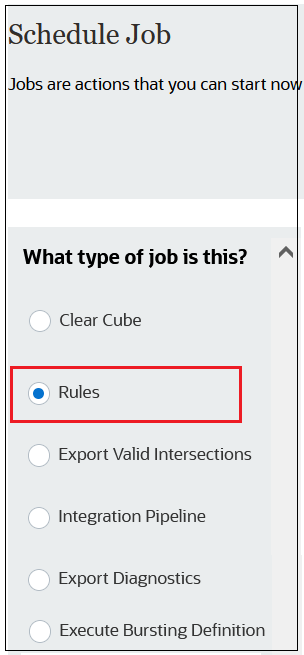 Tela Agendar Job com a opção Regras selecionada
