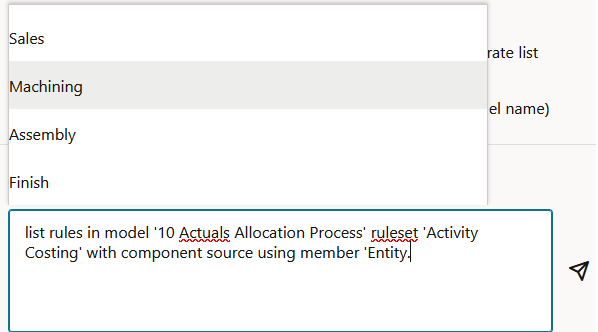 Solicita&ccedil;&atilde;o do usu&aacute;rio mostrando a op&ccedil;&atilde;o Machining selecionada na lista pop-up