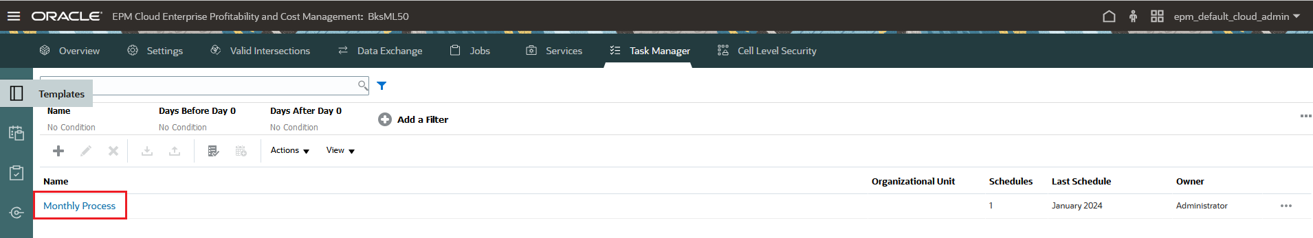 Página do Task Manager mostrando o modelo de Processo Mensal na guia Modelos