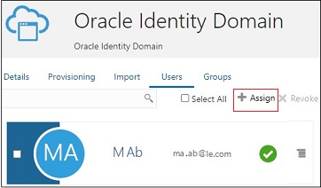 Tela da guia Usuários do aplicativo Oracle Identity Domain