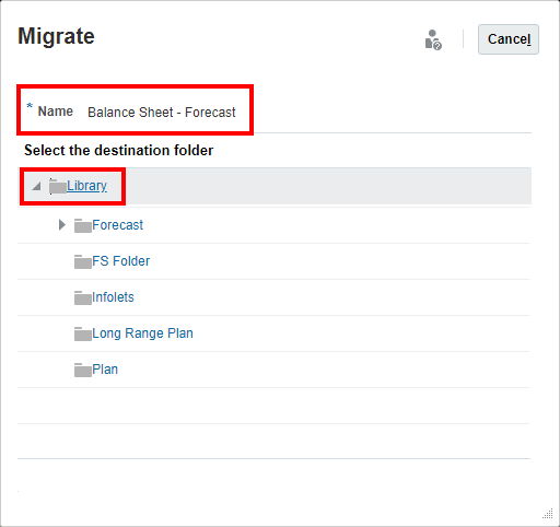 caixa de diálogo migrar