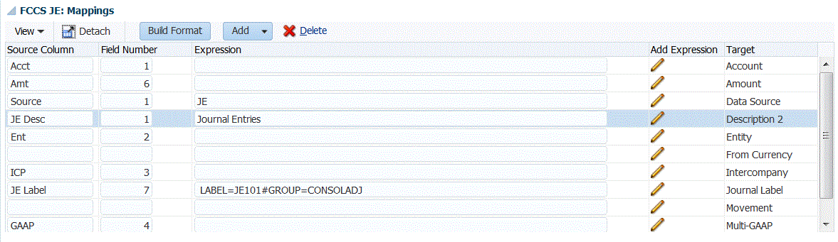 A imagem mostra a região de mapeamento da tela Formato de Importação.