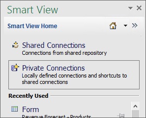 Painel inicial do Smart View mostrando as Conexões Privadas selecionadas.