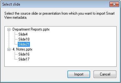 A caixa de diálogo Selecionar Slide, onde você clica no slide a partir do qual deseja copiar os metadados.