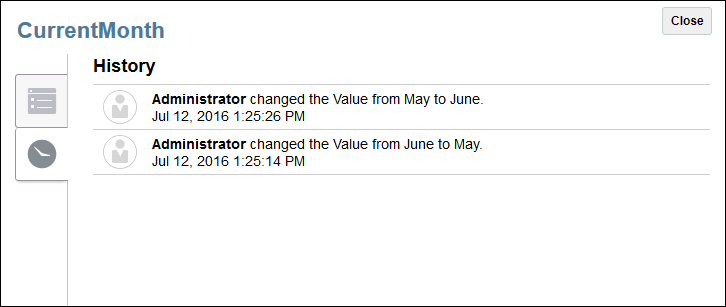 Visualize o histórico de alterações na variável selecionando a guia Histórico na Central de Relatórios.