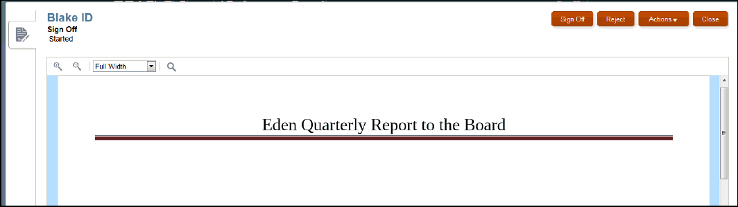 Exemplo de um relatório na central de sign-off.