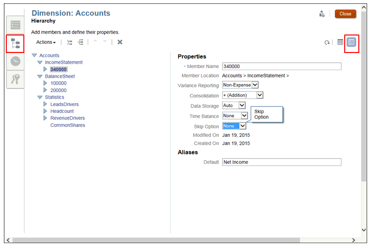 A Exibição Detalhada exibe as propriedades de membro como uma lista.