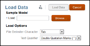 Caixa de diálogo Carregar Dados mostrando opções de arquivo de carregamento e carregar