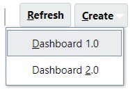 imagem das opções de versão para Criar dashboard