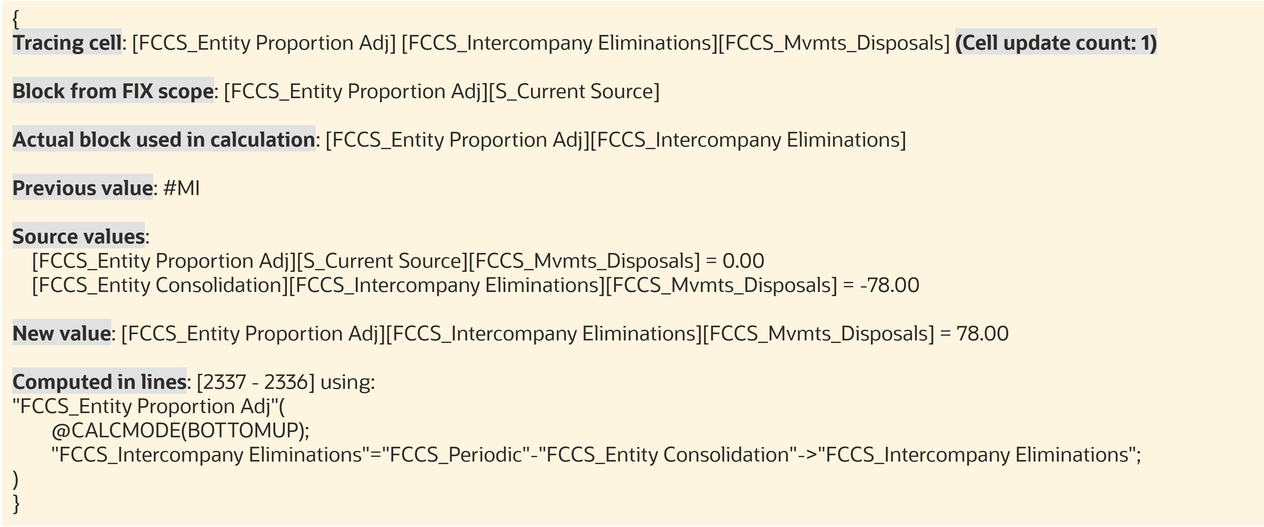 Amostra de rastreamento de cálculo