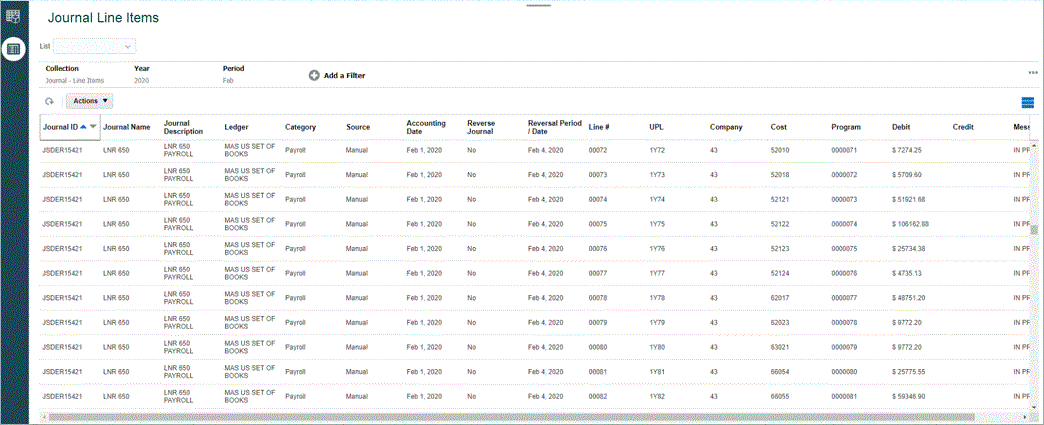 Amostra da lista Itens do Enterprise Journals
