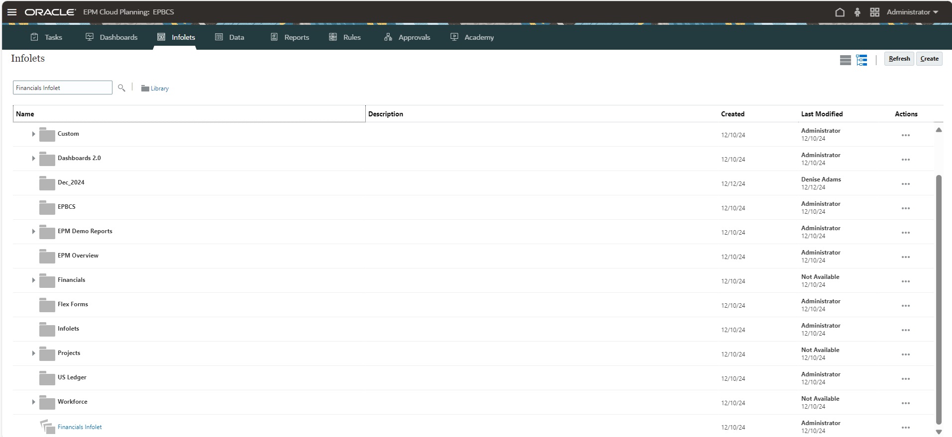 Imagem mostrando a página Infolets na interface legada