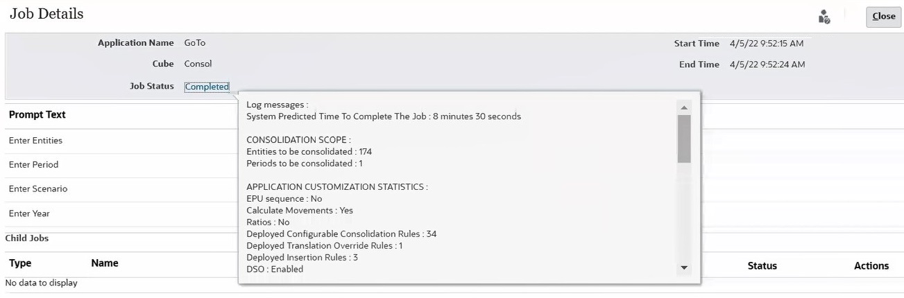 Tempo de Consolidação Previsto no log de Jobs