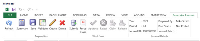 Faixa do Enterprise Journals no Smart View Faixa do Enterprise Journals no Smart View