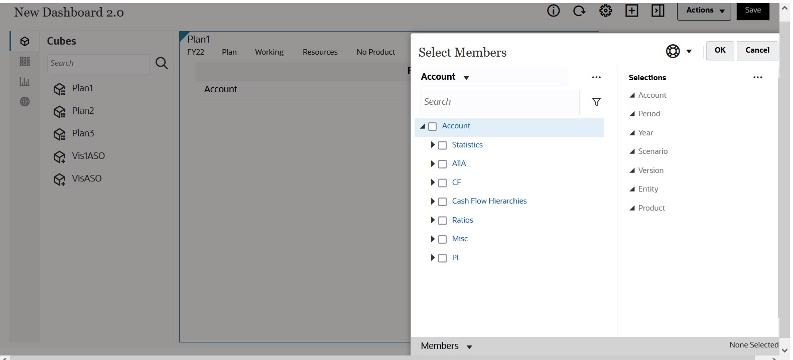 Como usar o seletor de membros para análise rápida em dashboards 2.0