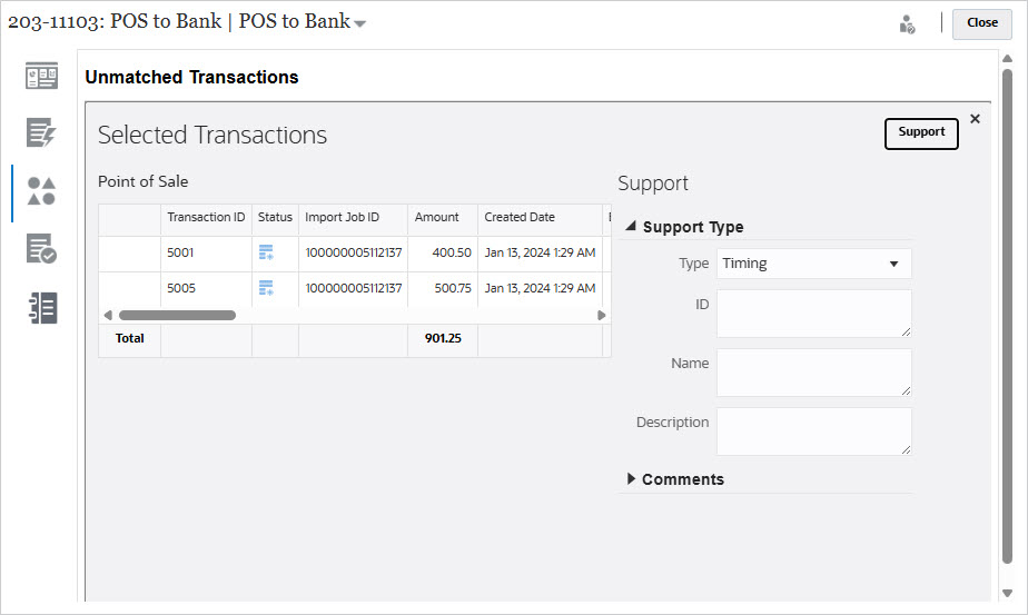 事务匹配支持详细信息
