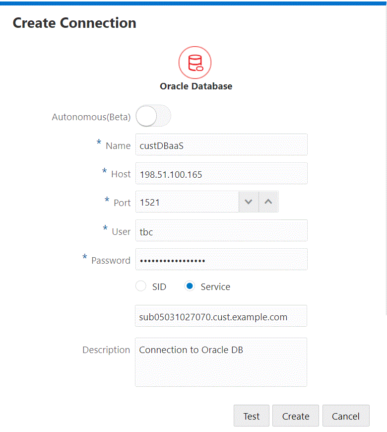 Oracle 数据库连接的“创建连接”对话框