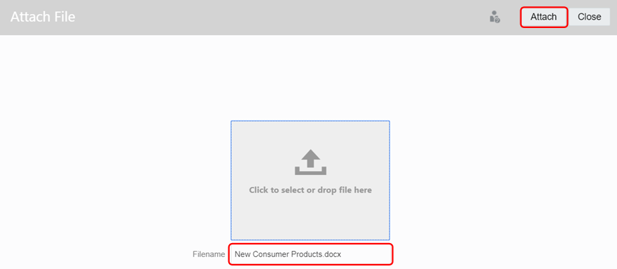 屏幕截图显示了向请求附加的 New Consumer Products 文件