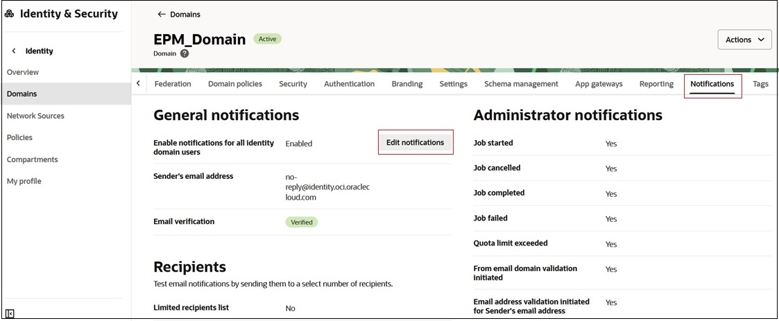 “通知”选项卡 “通知”选项卡