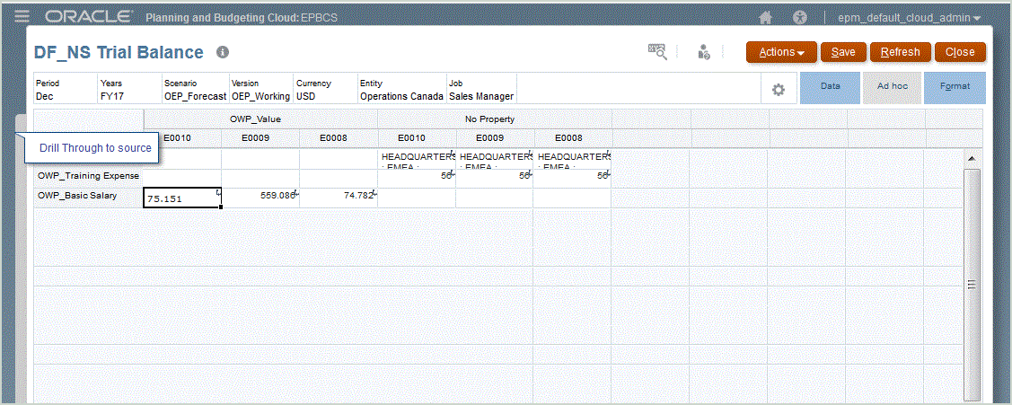 图中显示了 Planning 数据表单