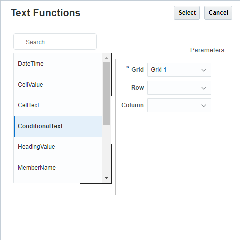 "text function"（文本函数）对话框