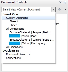 “文档内容”窗格，其中显示了下拉列表。