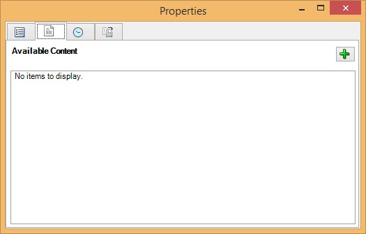 选择了“可用的内容”选项卡时的“属性”对话框；此对话框显示当前没有任何可用内容
