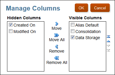 将列名称移动到 "Hidden Columns"（隐藏列）或 "Visible Columns"（可见列）来控制是否显示。