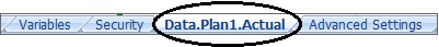 正在工作的 Excel 应用程序模板中的工作表选项卡，显示了数据 "Data.<plan to load data to>" 的命名约定。