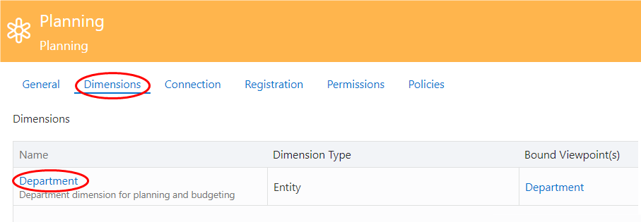 按一下 Departments 維度