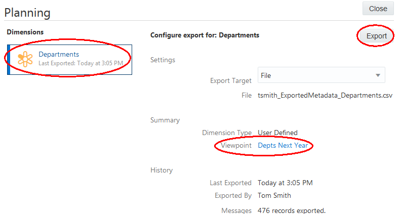 匯出維度對話方塊