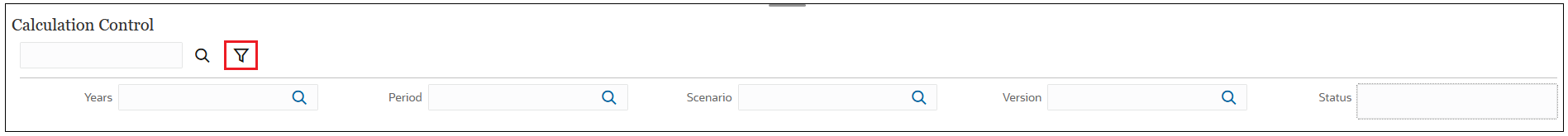 顯示 Years、Period、Scenario、Version 以及「狀態」篩選條件選項的「計算控制」頁面