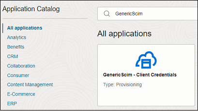 從應用程式目錄選取 GenericScim 應用程式的畫面