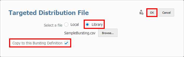 內容庫選項 - 針對式分送檔案選取項目