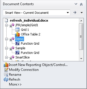 「文件內容」窗格中的「選取以進行重新整理的函數方格查詢」