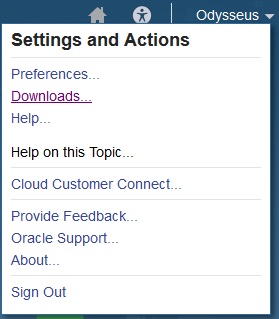 Web 介面中的使用者功能表，顯示「下載」選項。