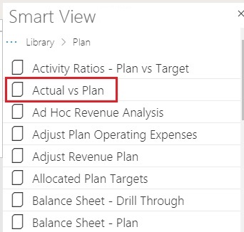 包含所選取實際與計畫表單的 Smart View 面板