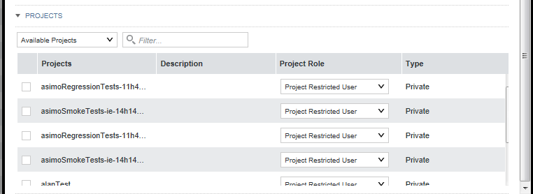 Applications section of the Add User dialog