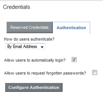 Authentication tab on the Credentials page