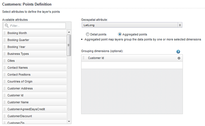 Points Definition fields for an aggregated map layer