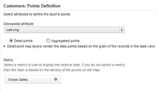 Points Definition fields for a heat map layer